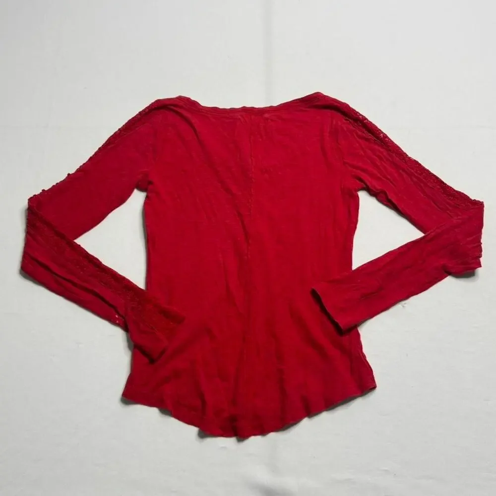 Abercrombie & Fitch red Henley long sleeve top with button details Size S Cotton - Picture 7 of 7